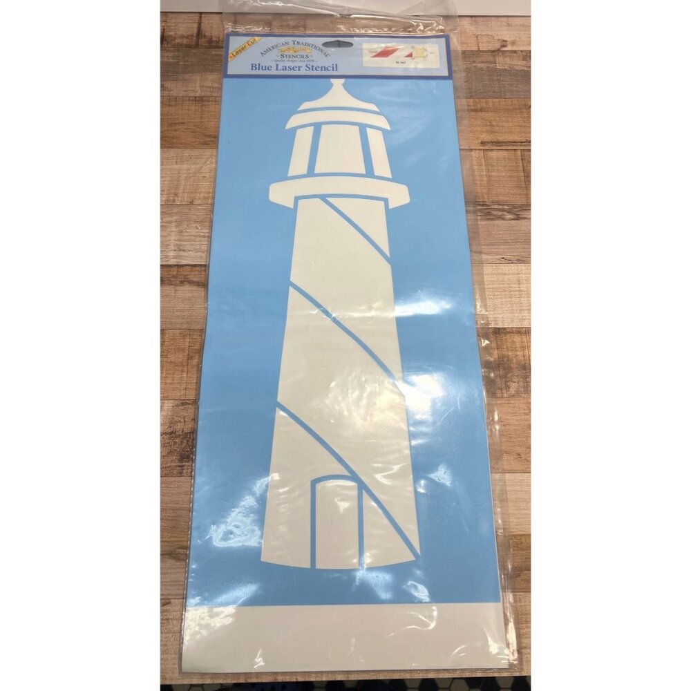 American Traditional Blue Laser Lighthouse Stencil 21" Durable Reusable Template